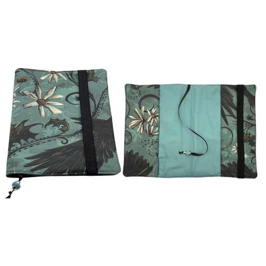 Raven Fabric Book Cover with Blue Decorative Bead