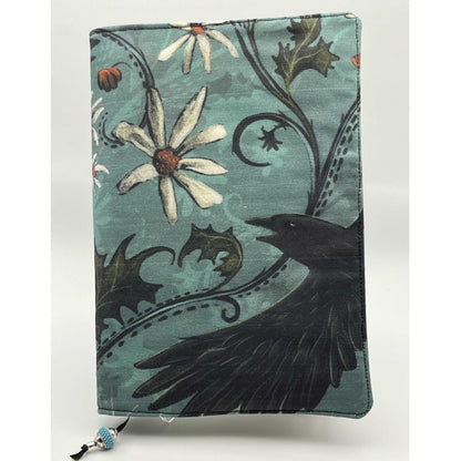 Raven Fabric Book Cover with Blue Decorative Bead